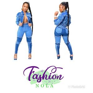 2pc jean patchwork denim set